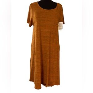 LuLaRoe Carly Dress 3XL Orange Rust Fall With Thin Stripes Of Gray New Sz 24-26